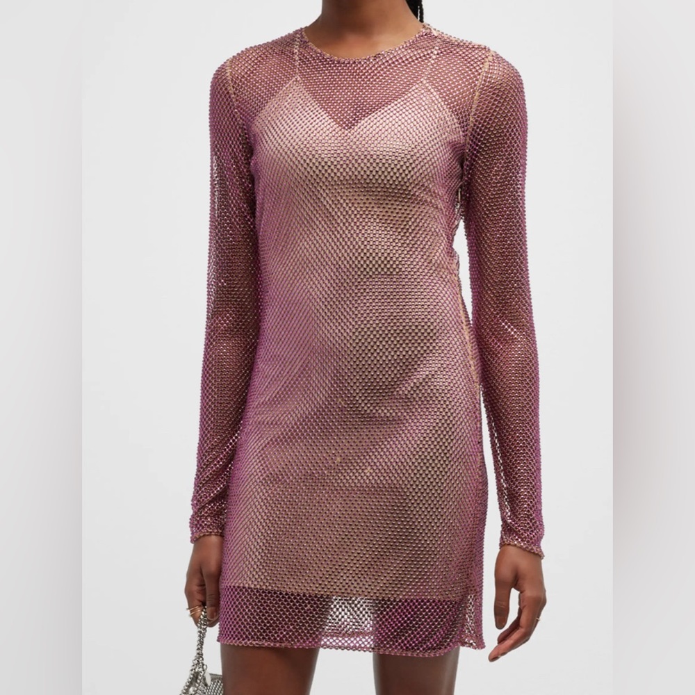 Stella McCartney Rose Gold Netted Rhinestone Cocktail Dress